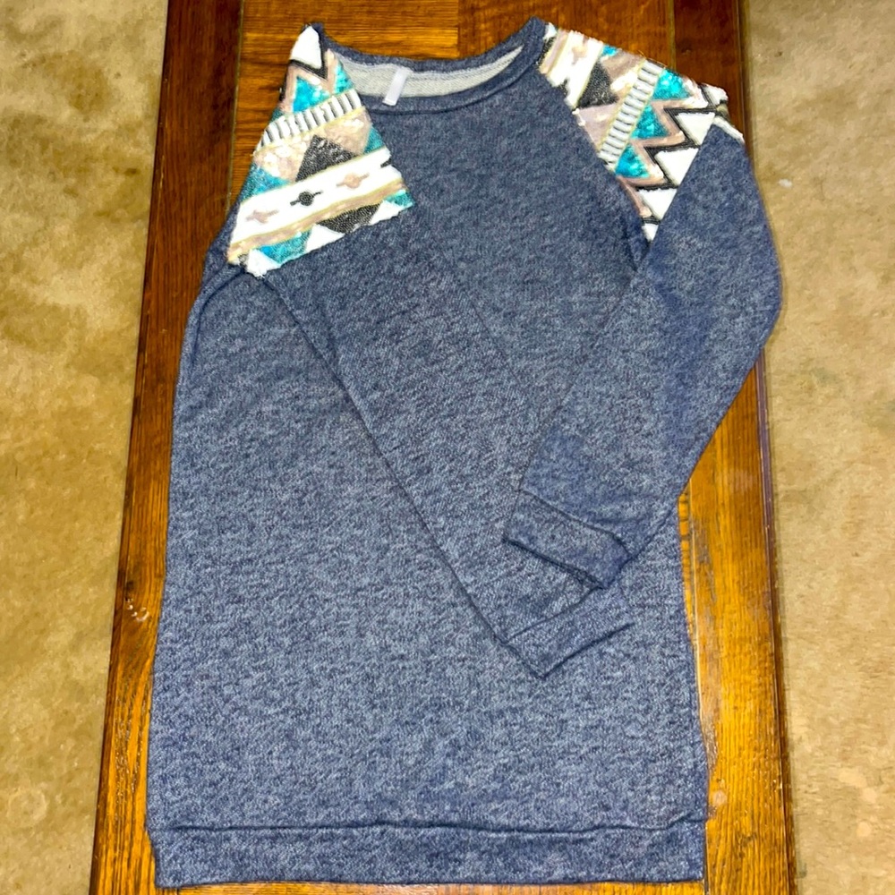 Maternity sweater with sequin detailed shoulders. Like brand new.